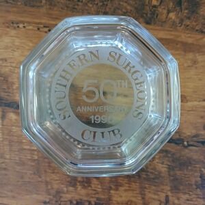Vtg Clear Octagonal Trinket Box With Lid Glass Southern Surgeons Club 50th Anniv